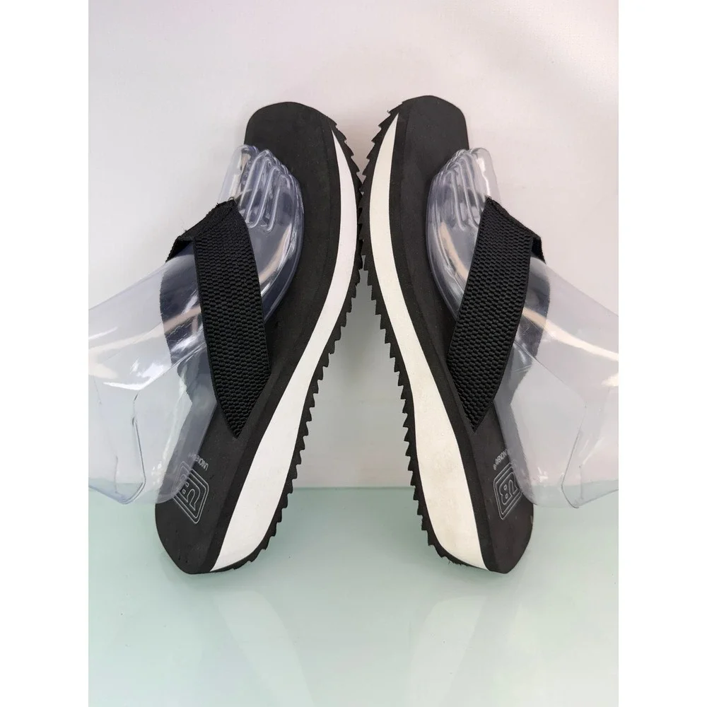 Y2K Black Chunky Platform Thong Flip Flops Thick Strap Sporty Summer Sz 10 Retro